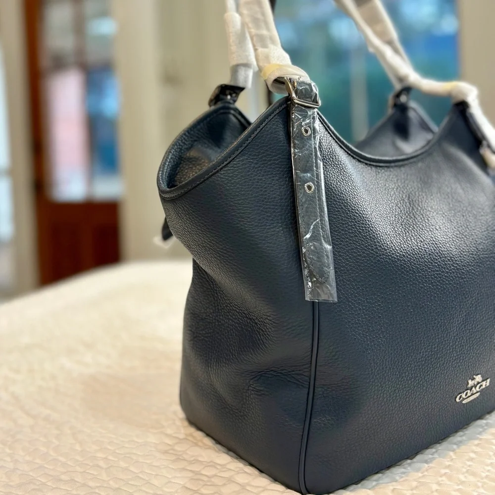 Coach Meadow New with Tags Denim Pebbled Leather Shoulder Bag + authenticity 📝 - Picture 11 of 16